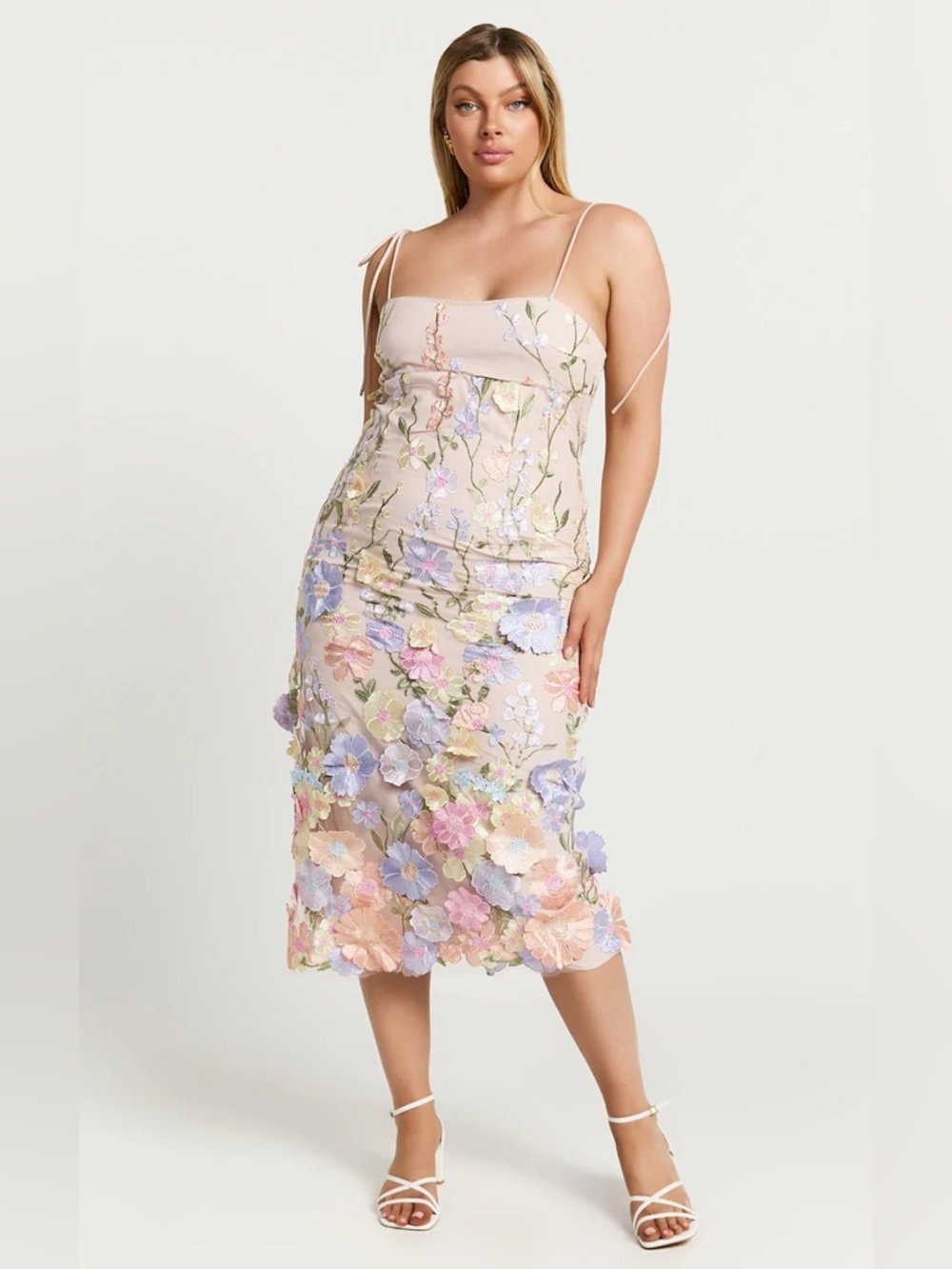 Showpo Blush Pink Embroidered Floral Slip Dress US 16 NWT